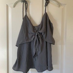 Grey Polka Dot Top with Tie in Front